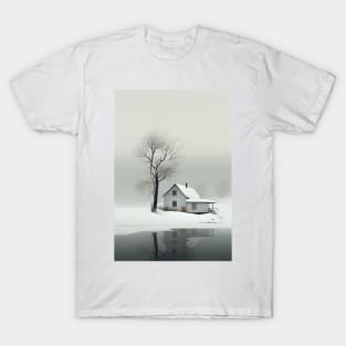 Scandi Winter Cottage with Tree Minimalist Art Print T-Shirt